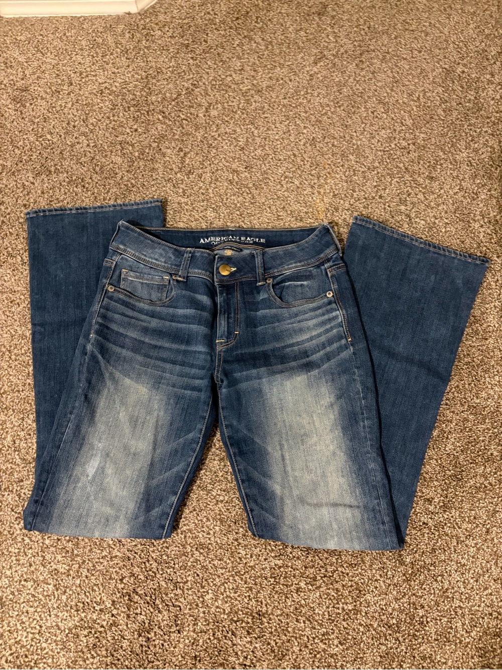 American Eagle Outfitters Women's Dark Blue Bootcut Jeans with Fading